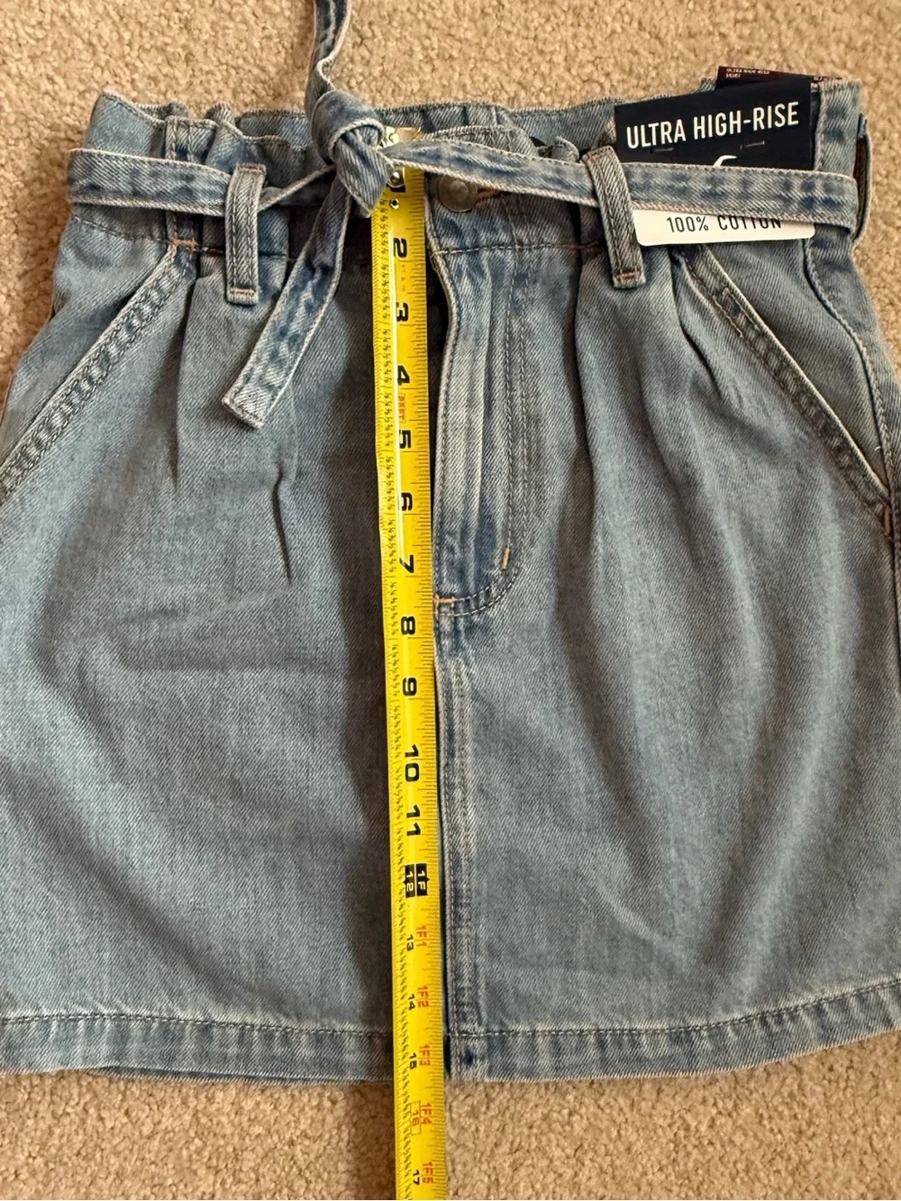 Hollister Women’s Medium Wash Paper-bag Style Ultra High-Rise Denim Skirt